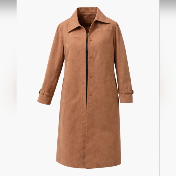 forecaster of boston Jackets & Blazers - Forecaster Of Boston Classic Faux Suede Trench Coat Womens Sz L, Caramel Tan